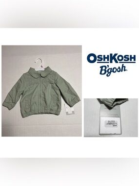 🆕OSHKOSH - 9M - NWT - INFANT GIRLS GREEN ZIP UP EYELET WOVEN JACKET / COAT